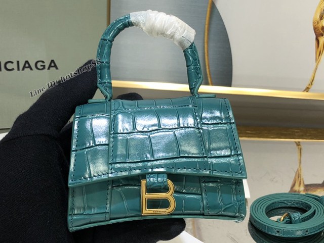 Balenciaga專櫃爆款升級版油畫藍鱷魚紋沙漏包 巴黎世家mini Hourglass沙漏包 fyj1101